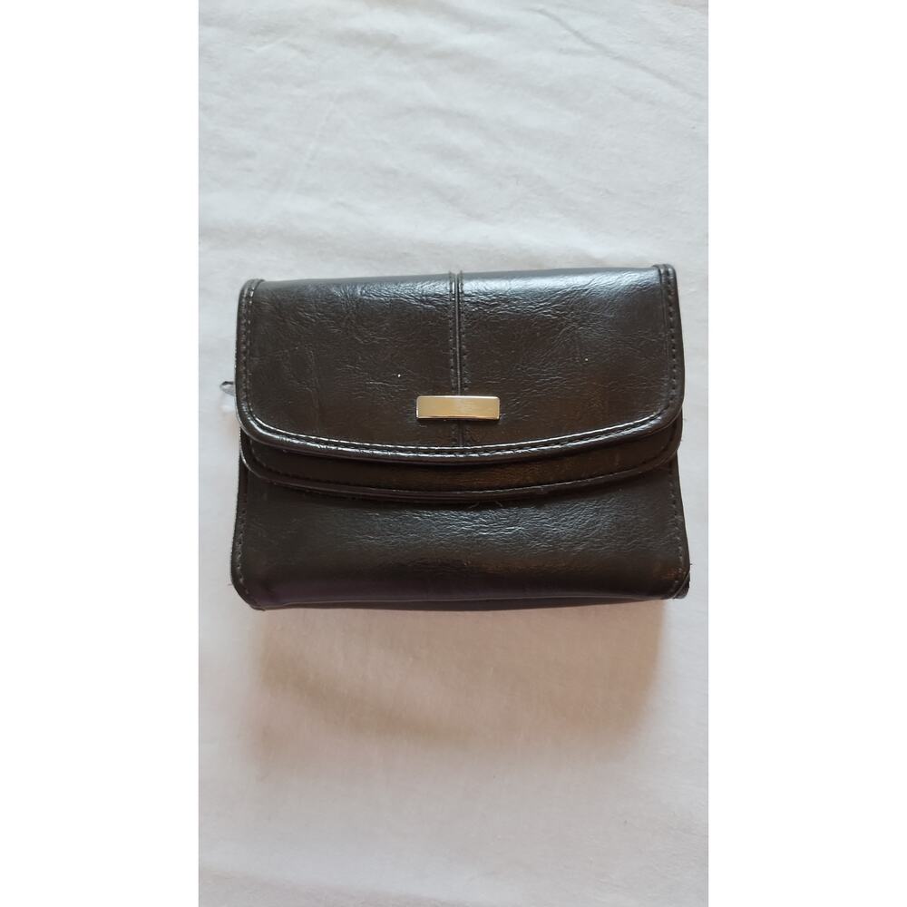 Black Wallet Faux Leather Compact Snap Closure Folds Out